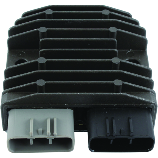 QuadBoss voltage regulator for Yamaha YXR700F Rhino 700 FI and Honda TRX500FA FourTrax Foreman Rubicon, showing the product hardware.