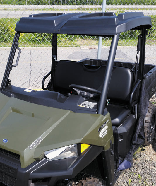 QuadBoss Polaris Ranger roof for 2015-2019 models, durable polyethylene with UV stabilizers, shown installed on the vehicle.