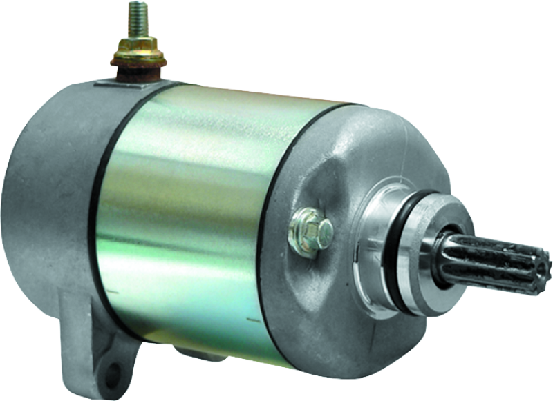QuadBoss replacement starter motor for Honda TRX350 Rancher (2000-2002), part 495753, shown with metal and electrical components.