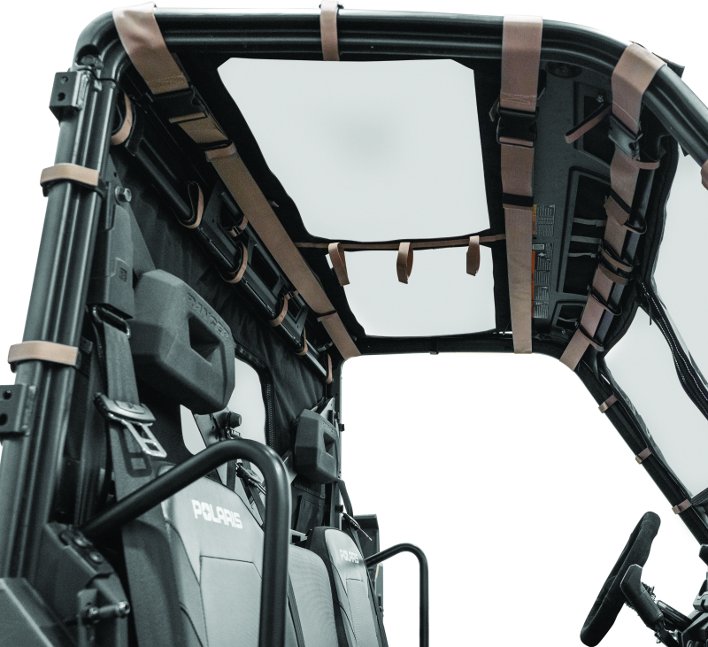 QuadBoss soft roof for Polaris Ranger XP models with tinted sunroof, providing durable protection and sunlight entry.