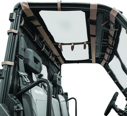 QuadBoss soft roof for Polaris Ranger XP models with tinted sunroof, providing durable protection and sunlight entry.
