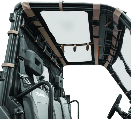 QuadBoss soft roof for Polaris Ranger XP models with tinted sunroof, providing durable protection and sunlight entry.