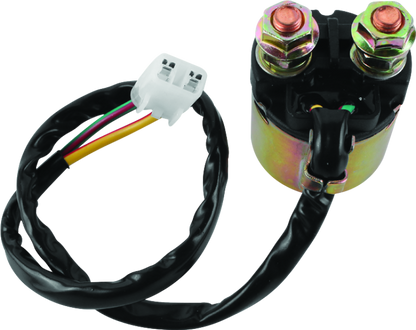 QuadBoss starter solenoid and relay for Honda ATC200M and Rancher models, showing the black relay with wiring connections.