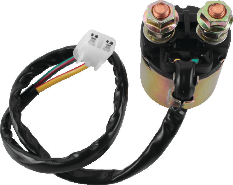 QuadBoss starter solenoid and relay for Honda ATC200M and Rancher models, shown in a close-up of the electrical components.
