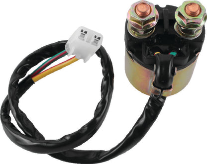 QuadBoss starter solenoid and relay for Honda ATC200M and Rancher models, shown in a close-up of the electrical components.