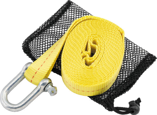 QuadBoss 12 ft. tow strap with steel shackle and mesh storage bag, durable recovery gear for off-road and towing applications.