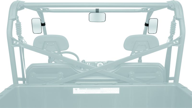 QuadBoss universal rear and side view mirror for powersports vehicles, showing adjustable mounting and reflective mirror surface