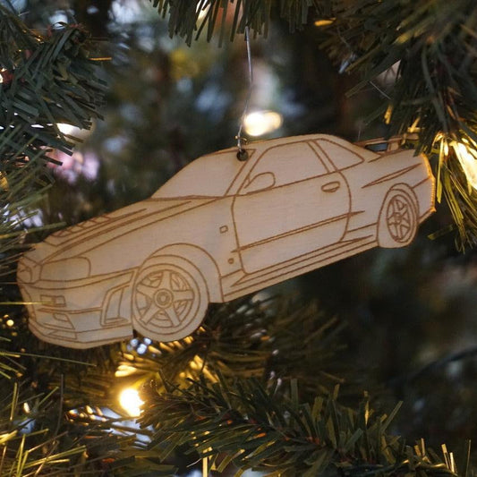 ZSPEC Laser-Engraved Birch Ornament, Style: Nissan GTR R34, ~5-inch Wide - Howling Moto
