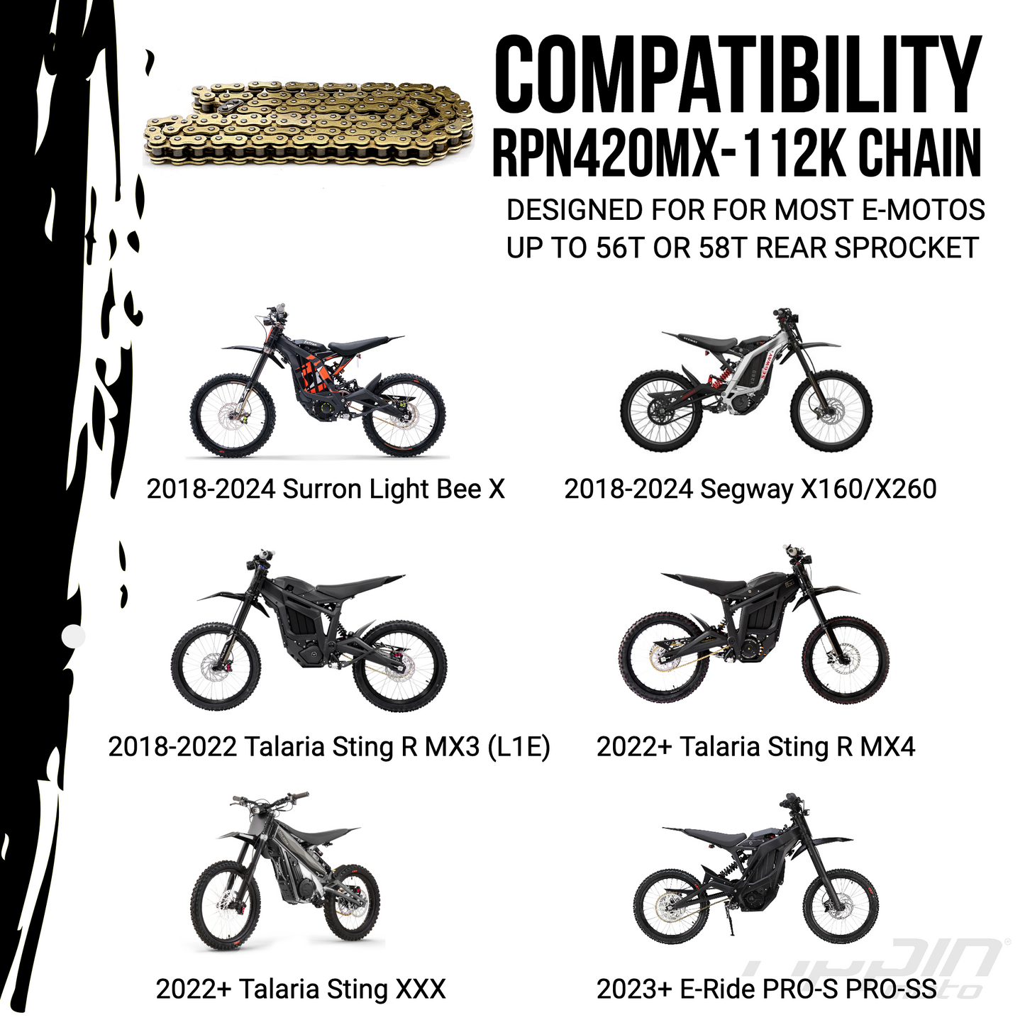 RPN420MX Premium Gold MX O-Ring Chain for Sur-Ron LBX, Talaria, Rawrr & E-Ride PRO SS - Howling Moto