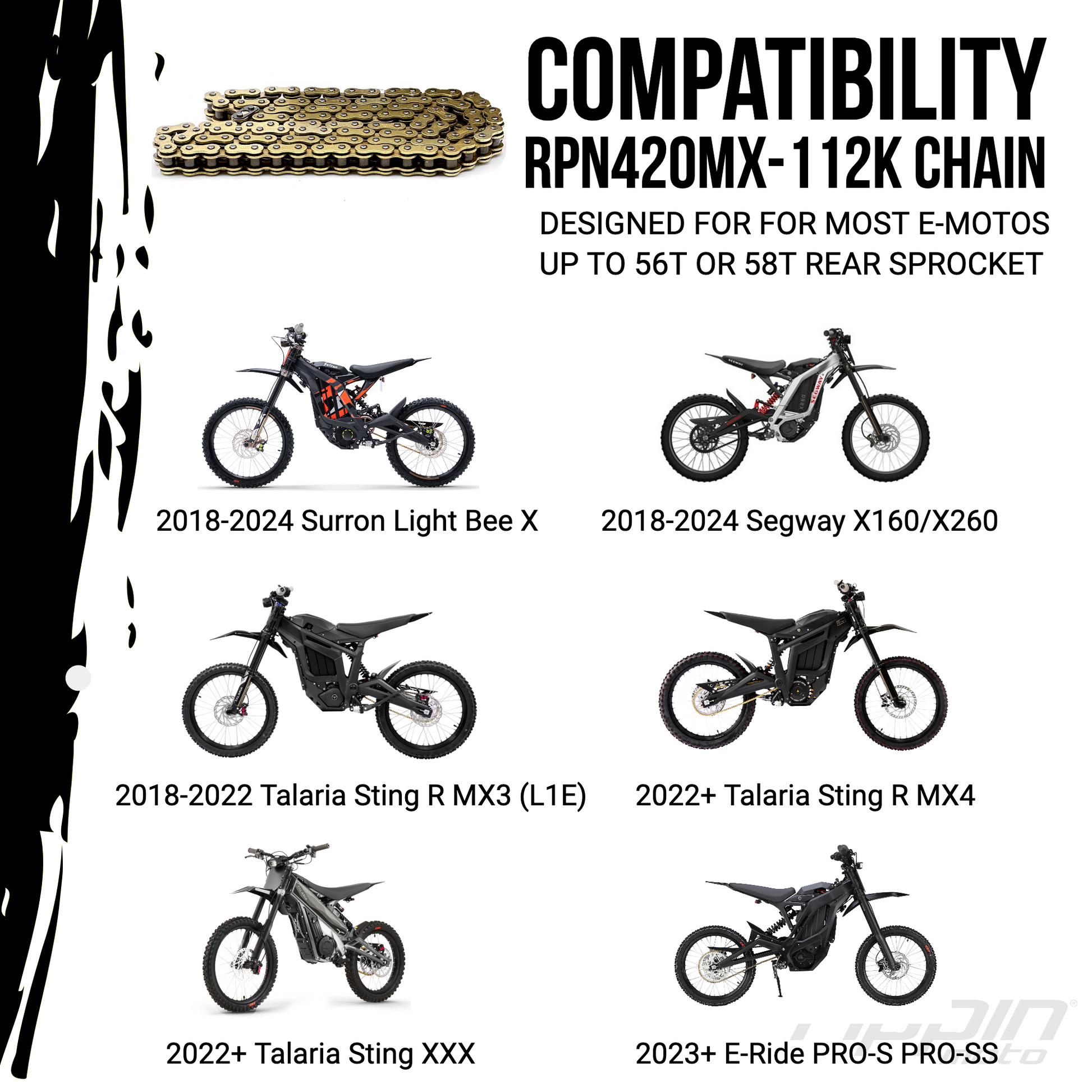 RPN420MX Premium Gold MX O-Ring Chain for Sur-Ron LBX, Talaria, Rawrr & E-Ride PRO SS - Howling Moto