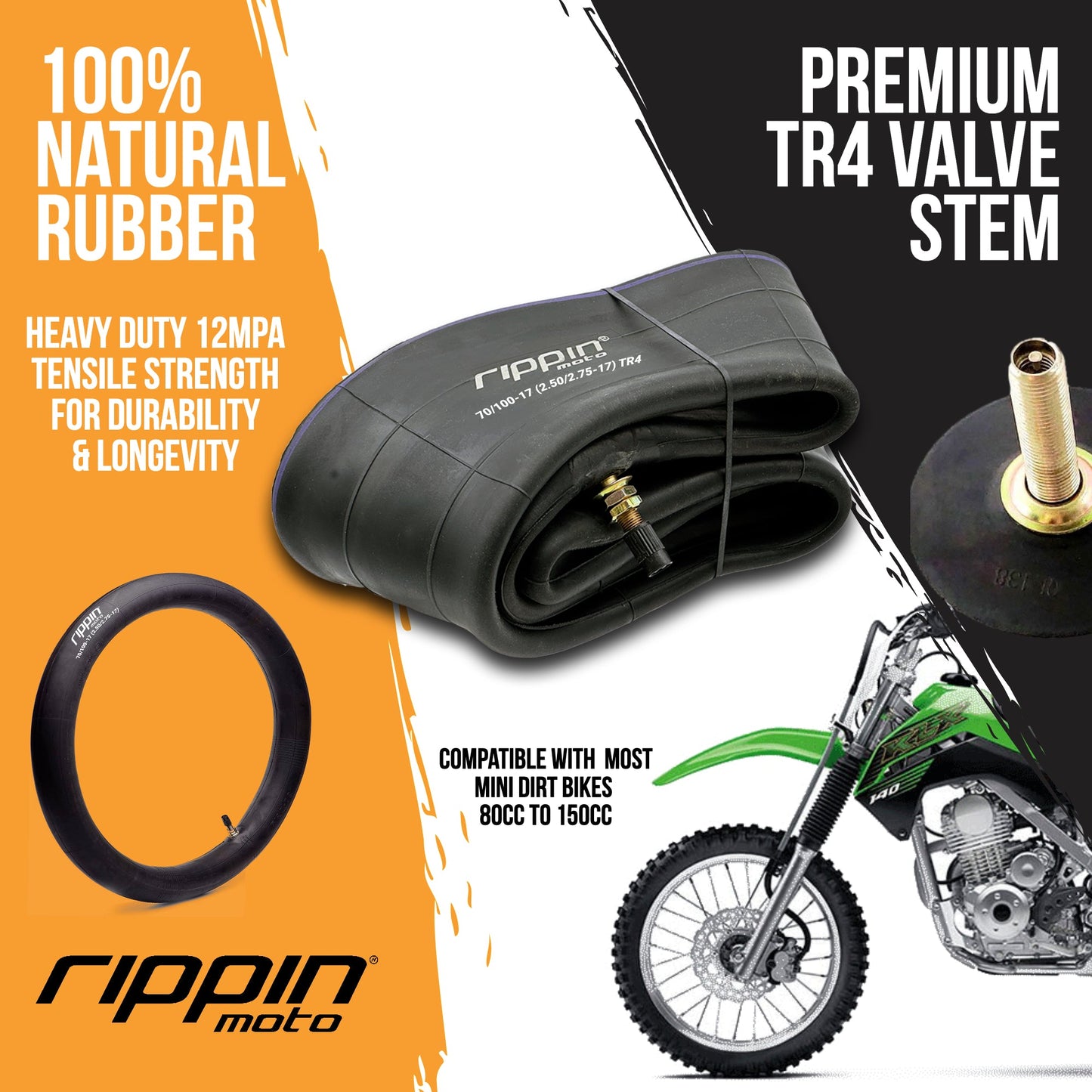 70/100-17 (2.50/2.75-17) Heavy Duty 17" Motorcycle Inner Tube - 3mm Thick - Howling Moto