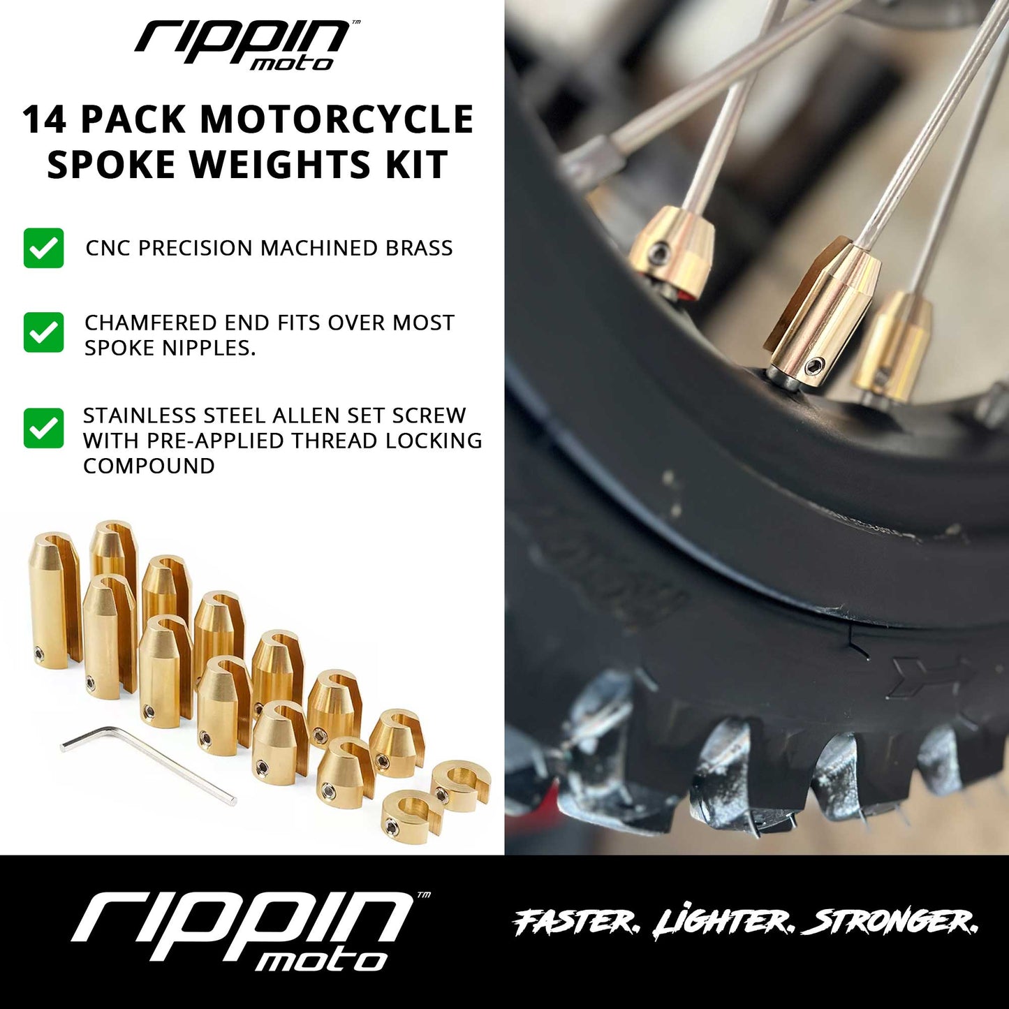 14 Pack Spoke Wheel Weights (Brass) - Howling Moto