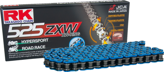 RK 525 ZXW Drive Chain with 170 links in blue, high-performance heavy-duty chain suitable for motorcycles and industrial use