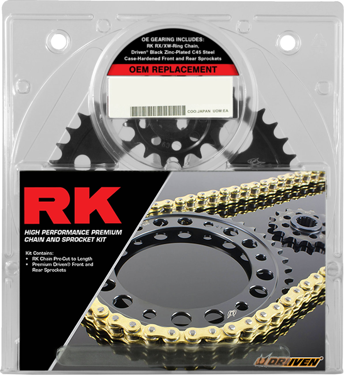 RK Chain and Sprocket Kit for Kawasaki ZX-6R/6RR 2005-2006, OEM replacement part, includes chain and sprockets.