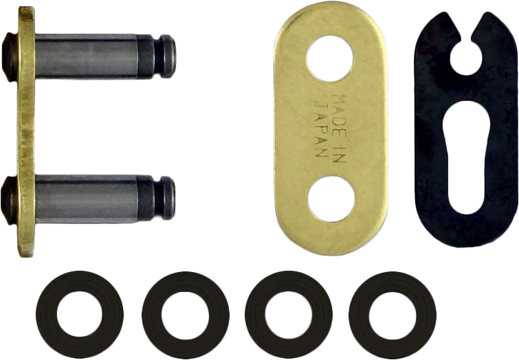 RK EXCEL GB520MXU gold drive chain with master link clip, designed for high-performance off-road bikes