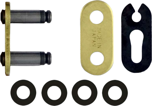 RK EXCEL GB520MXU gold drive chain with master link clip, designed for high-performance off-road bikes