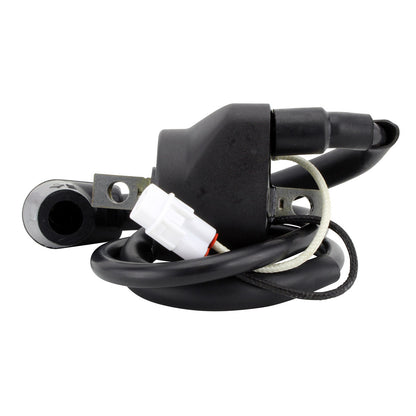RM STATOR external ignition coil with spark plug cap for motorcycle, showing the coil and attached spark plug cap.