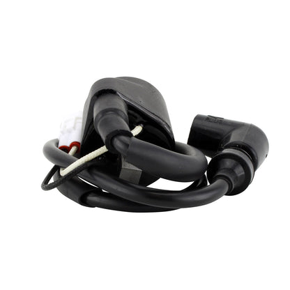 RM STATOR external ignition coil with spark plug cap, compatible with Part RMS060-105986, for motorcycle ignition systems.