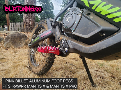 FOOT PEGS FOR RAWRR MANTIS X AND MANTIS X PRO BILLET ALUMINUM WITH STAINLESS STEEL TEETH BY BLR TUNING - Howling Moto