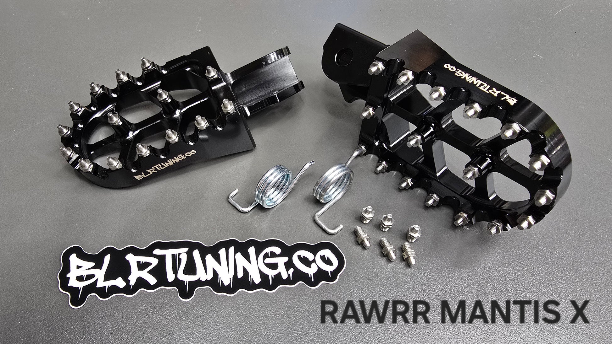 FOOT PEGS FOR RAWRR MANTIS X AND MANTIS X PRO BILLET ALUMINUM WITH STAINLESS STEEL TEETH BY BLR TUNING - Howling Moto