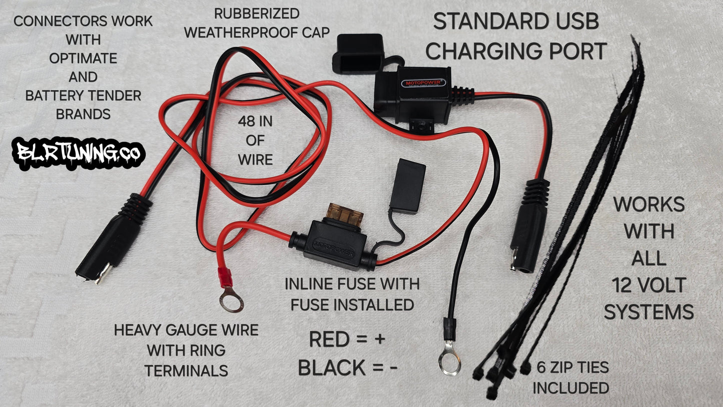 MOTOPOWER 12 VOLT STANDARD USB CHARGING SYSTEM FOR MOTORCYCLES WEATHERPROOF - Howling Moto