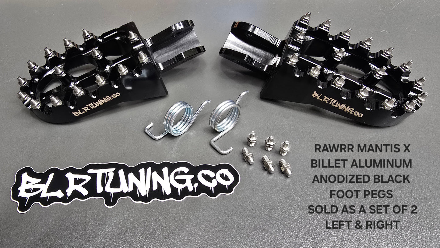 FOOT PEGS FOR RAWRR MANTIS X AND MANTIS X PRO BILLET ALUMINUM WITH STAINLESS STEEL TEETH BY BLR TUNING - Howling Moto