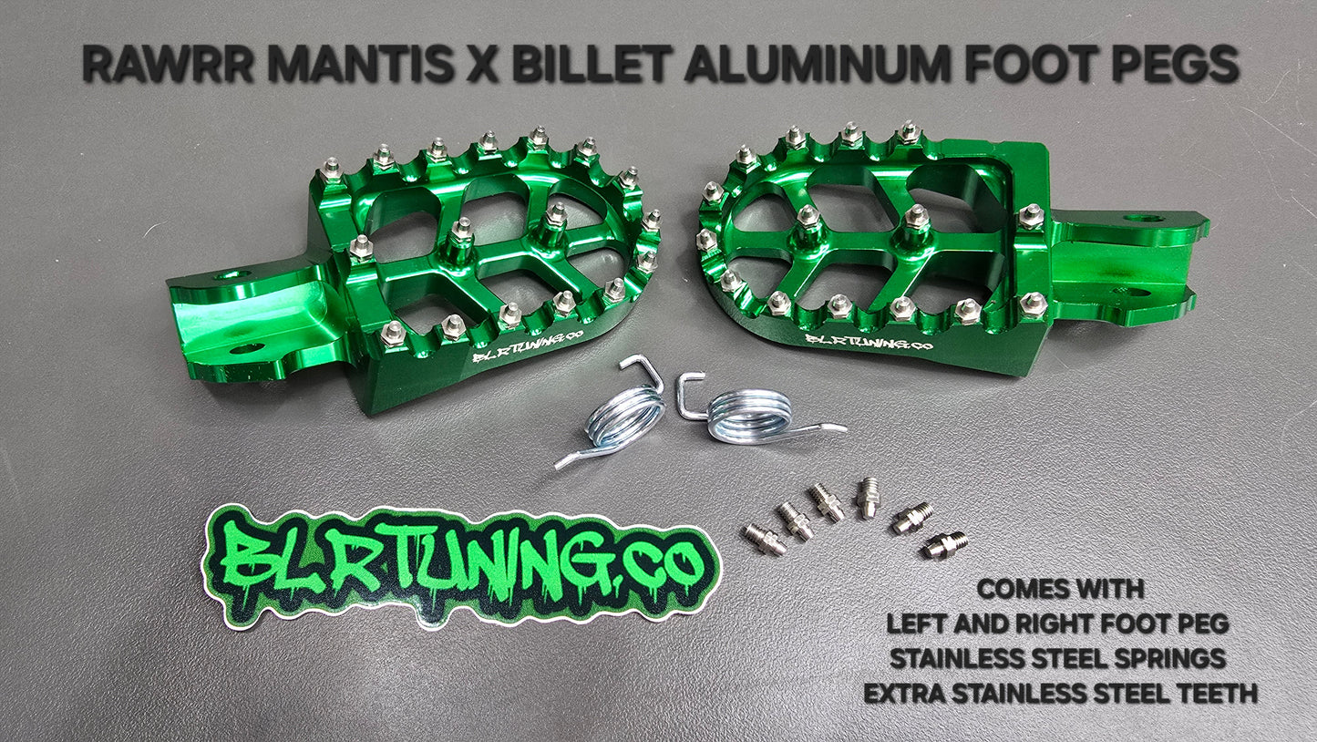 FOOT PEGS FOR RAWRR MANTIS X AND MANTIS X PRO BILLET ALUMINUM WITH STAINLESS STEEL TEETH BY BLR TUNING - Howling Moto