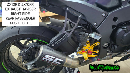 KAWASAKI NINJA ZX-10R ZX-10RR ZX1000 2011 - 2025 EXHAUST HANGER RIGHT SIDE PASSENGER PEG DELETE POWDER COATED BLACK ALUMINUM - Howling Moto