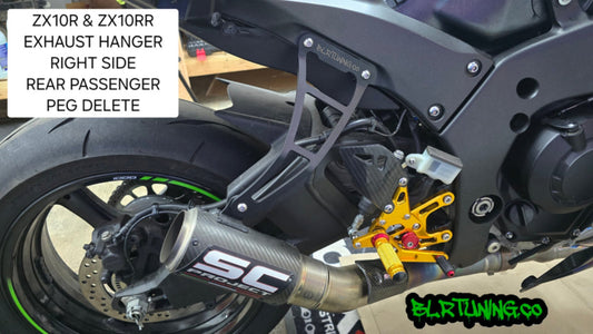 KAWASAKI NINJA ZX-10R ZX-10RR ZX1000 2011 - 2025 EXHAUST HANGER RIGHT SIDE PASSENGER PEG DELETE POWDER COATED BLACK ALUMINUM - Howling Moto