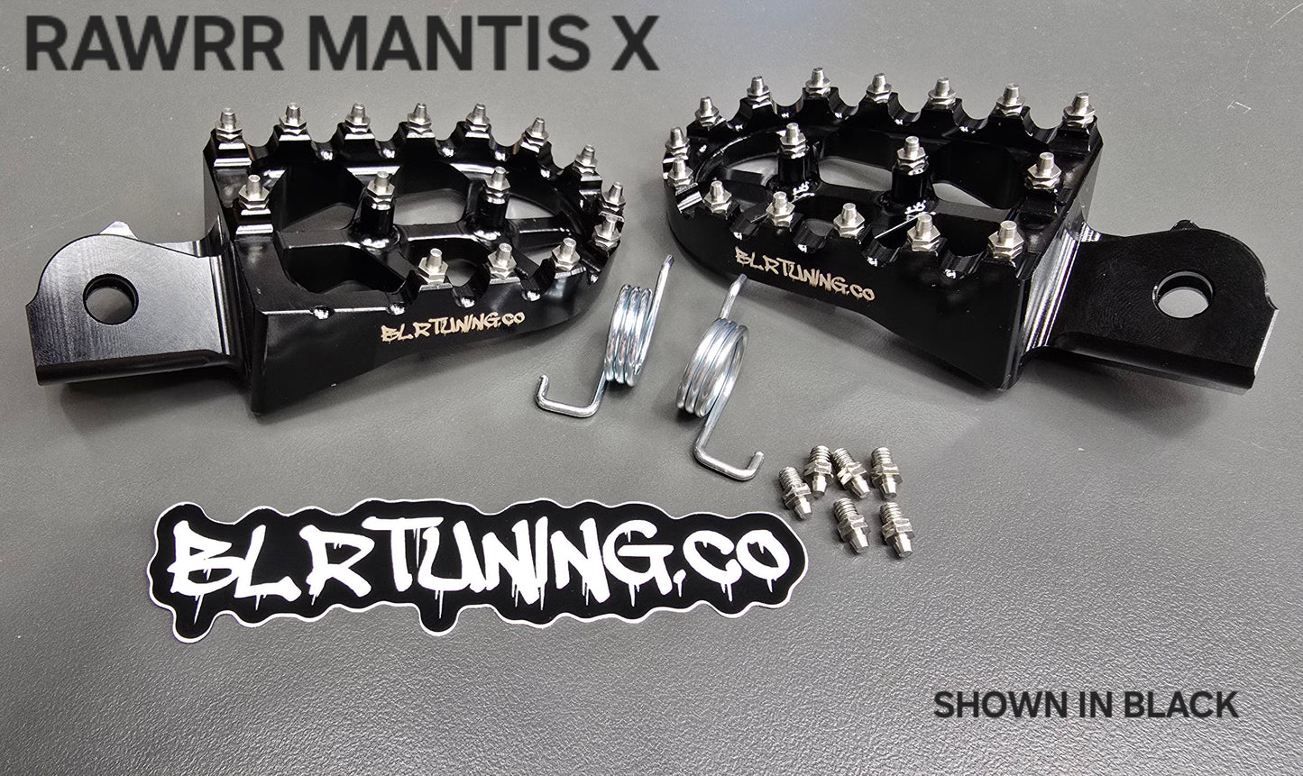 FOOT PEGS FOR RAWRR MANTIS X AND MANTIS X PRO BILLET ALUMINUM WITH STAINLESS STEEL TEETH BY BLR TUNING - Howling Moto