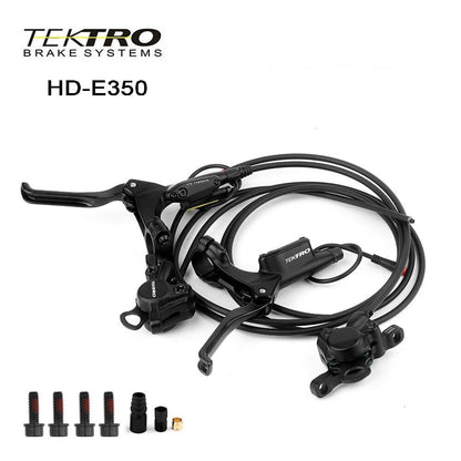 Hycline Tektro HD-E350 hydraulic disc brake set for electric bikes, includes front and rear brakes with rotors and IS adapters