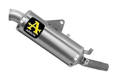Aluminum Arrow Indy Race slip-on exhaust installed on Ducati DesertX 950 motorcycle, showcasing sleek racing exhaust design.