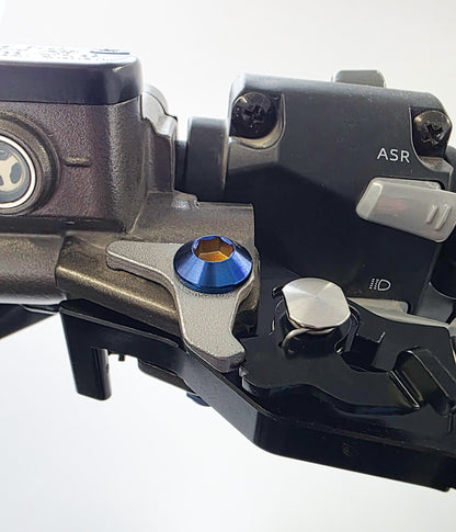Warp 9 Racing titanium shorty lever pivot bolts for Sur-Ron Ultra Bee, grade 5 steel with burnt blue finish, motorcycle upgrade component.