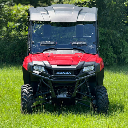 SEIZMIK Tool Less Windshield for UTVs, hard-coated polycarbonate, clear and durable, with mounting hardware visible.