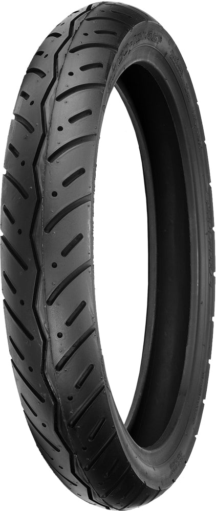 Shinko Tire 714 Series front or rear moped tire, 80/80-16, bias ply, with 45P speed rating, black rubber tread, mounted on wheel