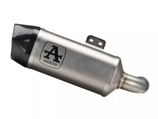 Titanium Arrow Slip-on Exhaust for BMW F900XR and F900R 2020-2024, shown with sleek design and exhaust tip from Bill's Exhausts.
