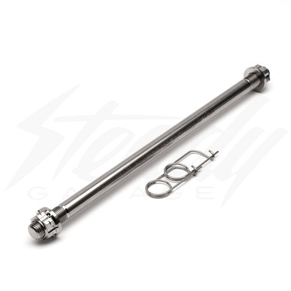 Steady Garage Chimera Engineering GR-5 titanium axle shaft and nuts for Honda Grom rear, M12 x 310mm length, universal fitment