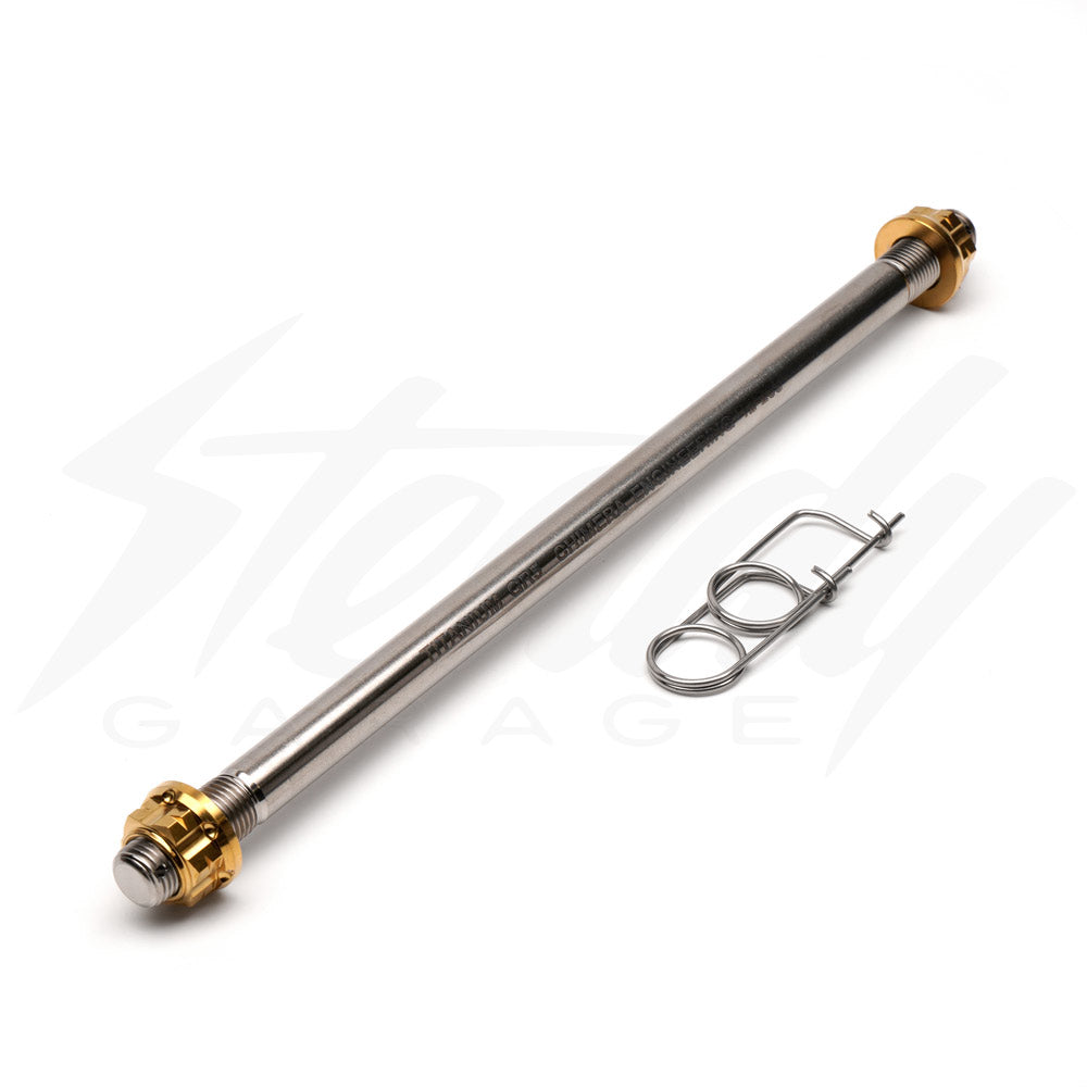Steady Garage Chimera Engineering GR-5 Titanium Axle Shaft with nuts, M12 x 265mm length, for front Grom, Monkey, Dax motorcycles.