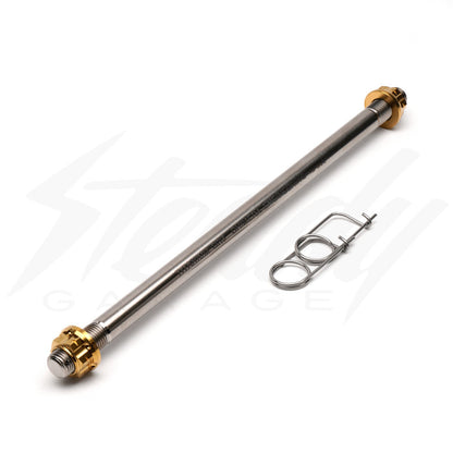 Steady Garage Chimera Engineering GR-5 Titanium Axle Shaft with nuts, M12 x 265mm length, for front Grom, Monkey, Dax motorcycles.