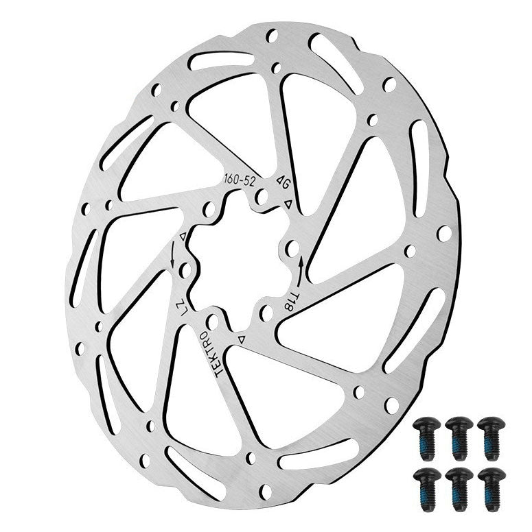 Hycline Tektro TR-24 disc brake rotor in 160mm size, stainless steel, 6-bolt mount, bicycle parts for mountain or road bikes.