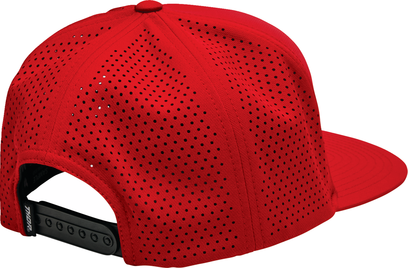 Red THOR Badge Hat featuring the THOR logo, stylish and casual headwear with a prominent badge design.