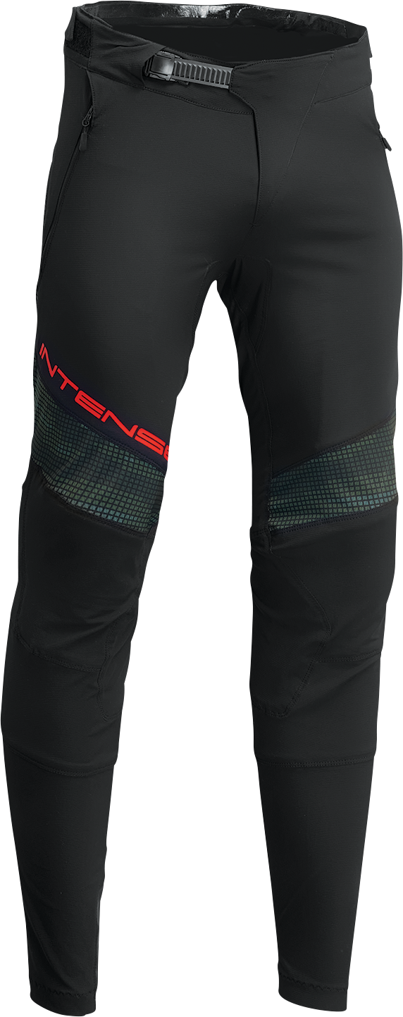 THOR Intense Assist Berm Pants in black and camo, US size 32, featuring durable motocross pants with reinforced knee panels.