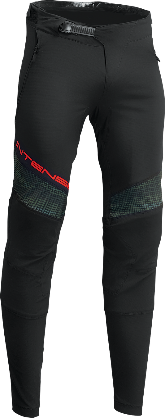 THOR Intense Assist Berm Pants in black and camo, US size 32, featuring durable motocross pants with reinforced knee panels.