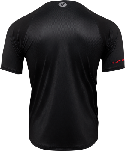 Black and gray THOR Intense Assist Chex short-sleeve jersey in size large, lightweight cycling apparel with branded details.