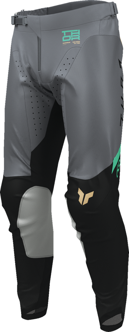 THOR Launchmode Air Raptor motorcycle riding pants in black and charcoal, durable and breathable protective riding gear for men.