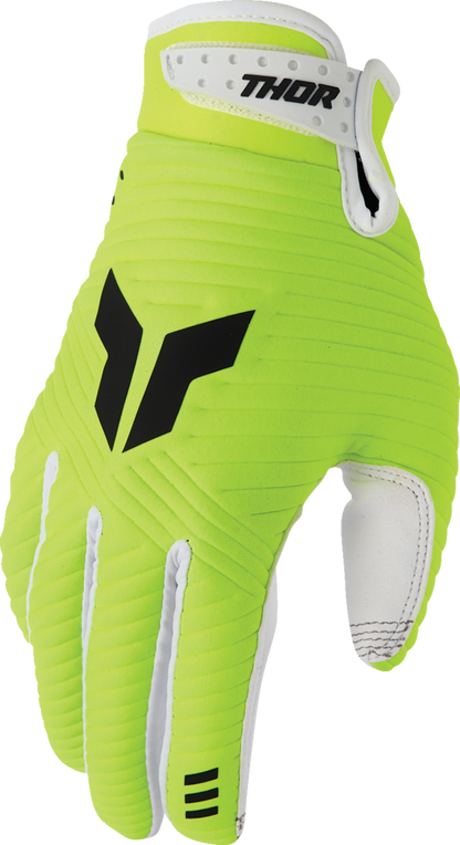 THOR Launchmode CW gloves in acid yellow, small size, featuring durable design and adjustable wrist closure for motocross riding