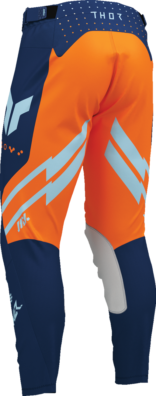 THOR Launchmode Futura Pants in navy and orange, durable riding gear with ventilation and comfort, US size 28.