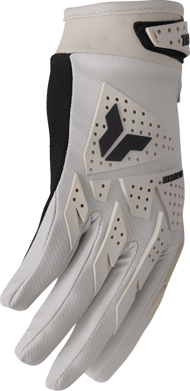 THOR Launchmode XP gloves in sand color, size XL, designed for motorcycle riding with durable construction and secure fit.