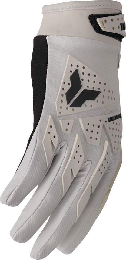THOR Launchmode XP gloves in sand color, size XL, designed for motorcycle riding with durable construction and secure fit.