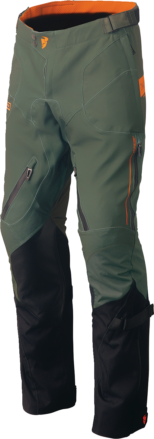 THOR, THOR Range Pants - Army/Orange, US Size 44 - Durable Waterproof Motorcycle Riding Pants with Removable Thermal Liner